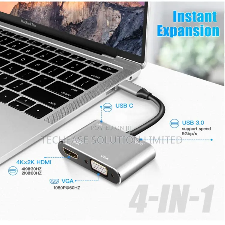 4 In 1 Usb-c Hub With Hdmi , Vga, Usb 3.0 Pd Charging