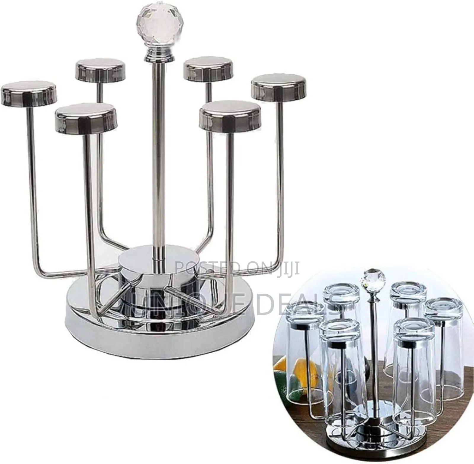 Rotating Cup Mug Glass Holder Rack Stainless Steel 6 Cups Drying Rack