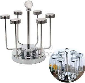 Rotating Cup Mug Glass Holder Rack Stainless Steel 6 Cups Drying Rack