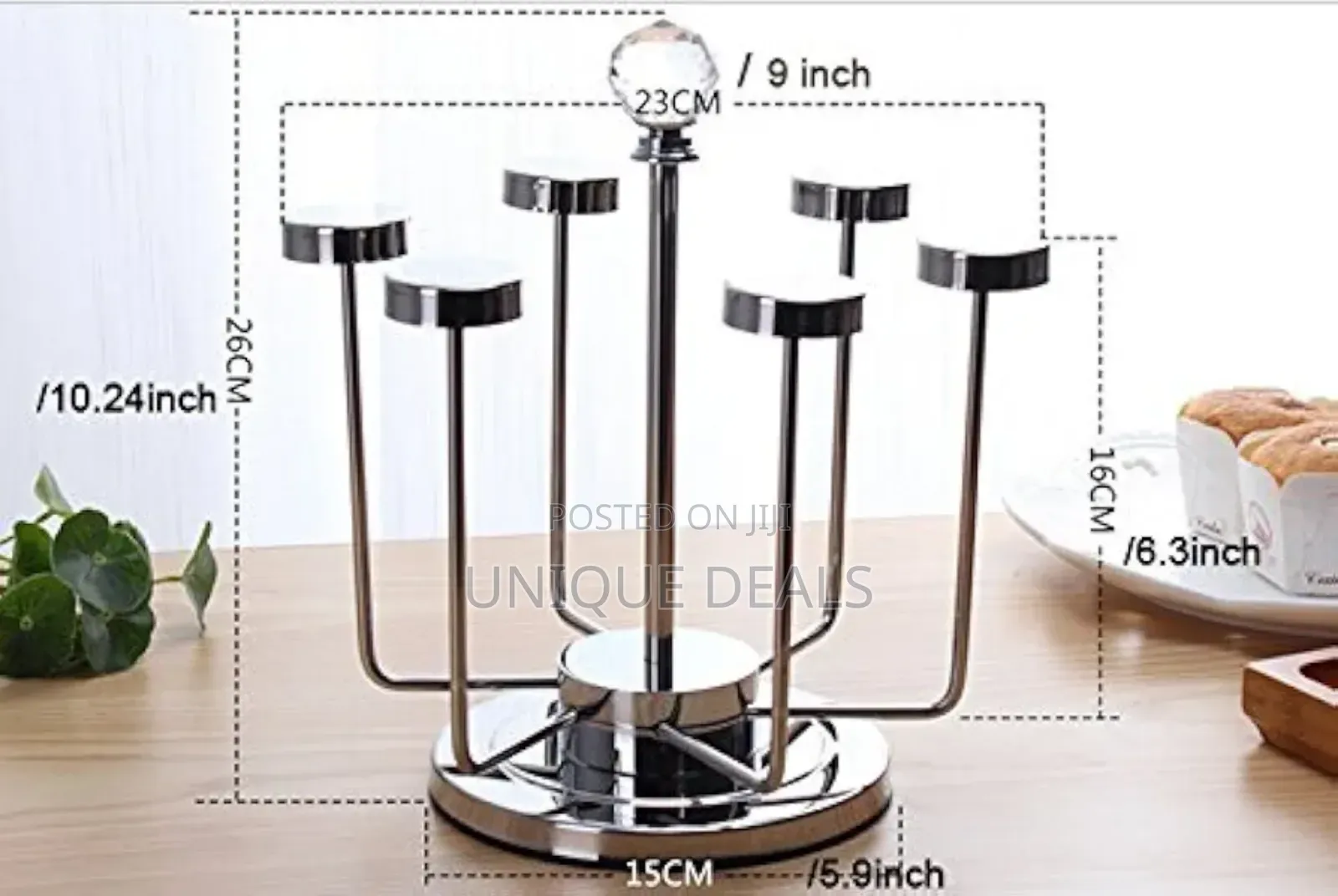 Rotating Cup Mug Glass Holder Rack Stainless Steel 6 Cups Drying Rack