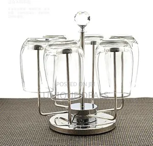 Rotating Cup Mug Glass Holder Rack Stainless Steel 6 Cups Drying Rack