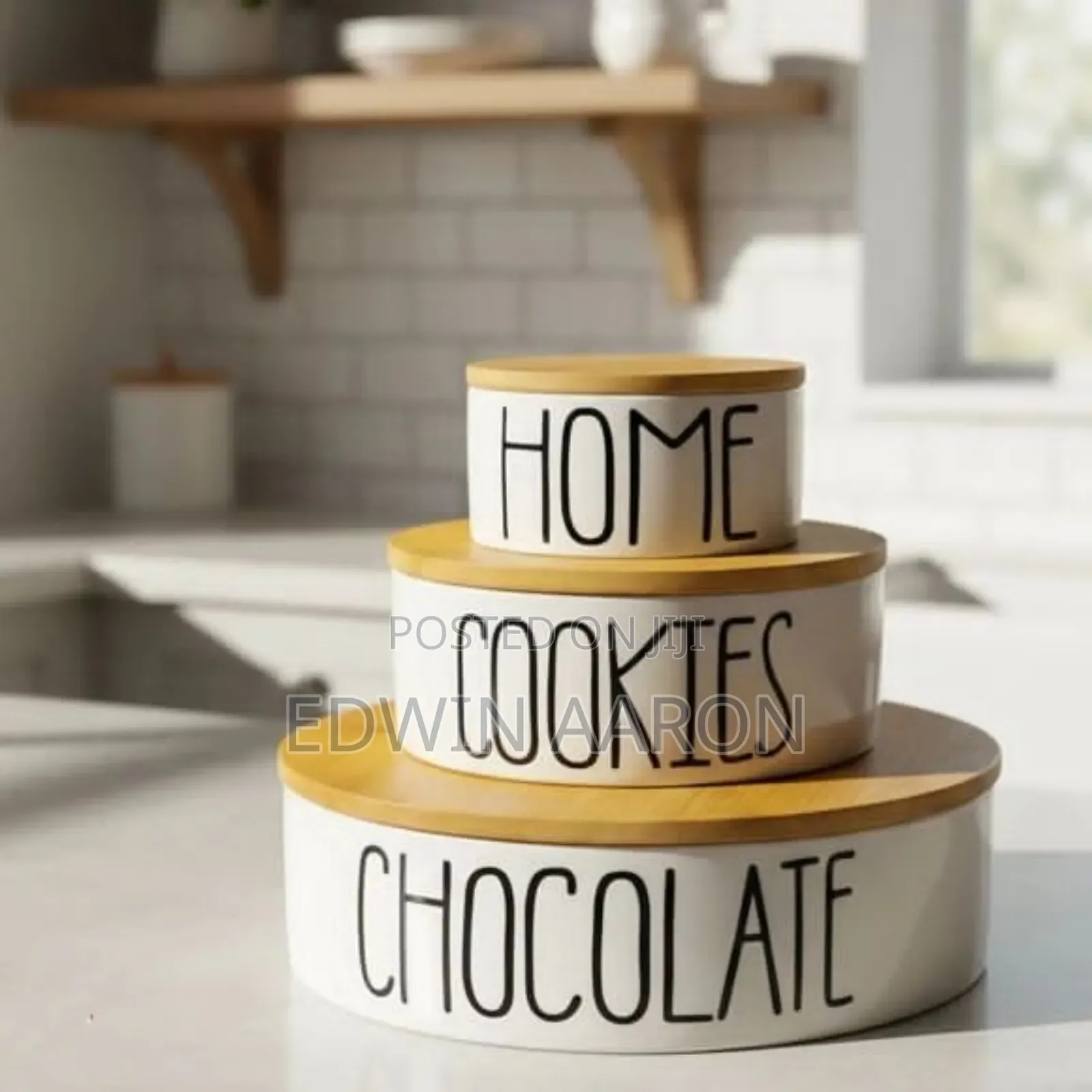 3pcs Ceramic Storage Set With Airtight Bamboo Lid
