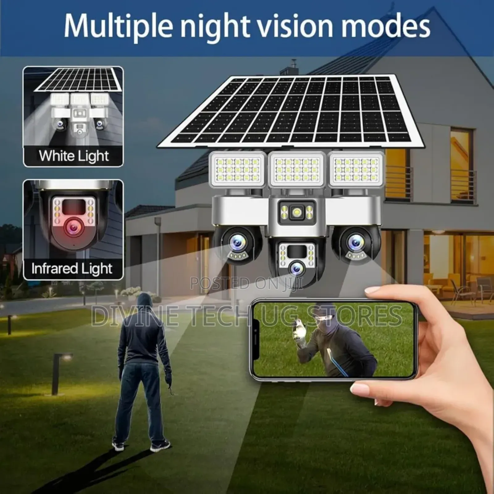 4g 3 Lens Solar Auto PTZ Camera- With Full Flood Lights