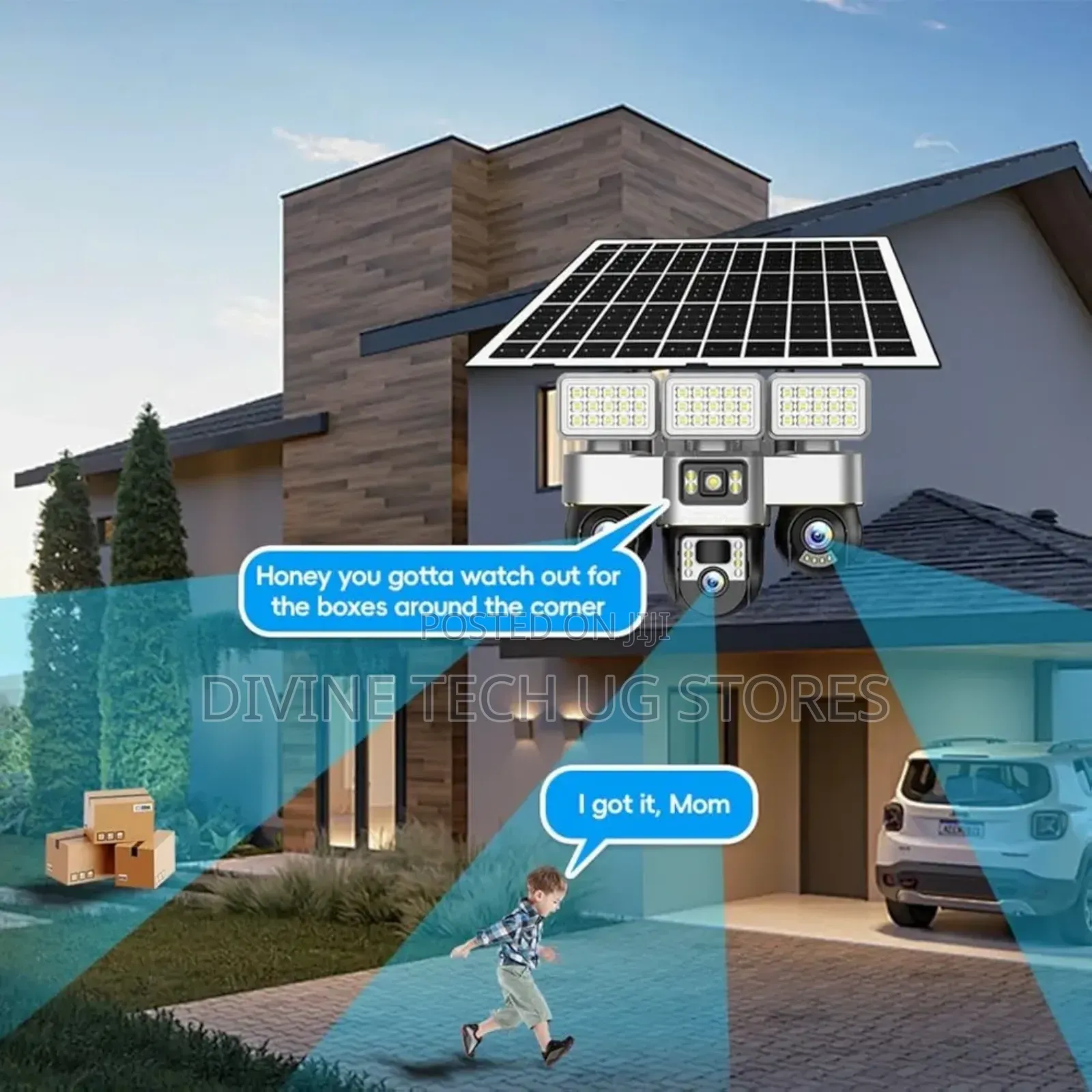 4g 3 Lens Solar Auto PTZ Camera- With Full Flood Lights