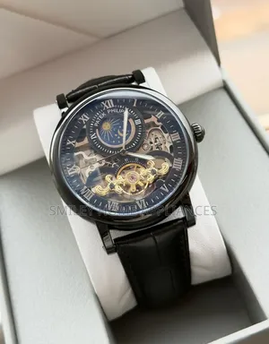 Black Face Men's Patek Phillipe Mechanical Leather Strapped Watch