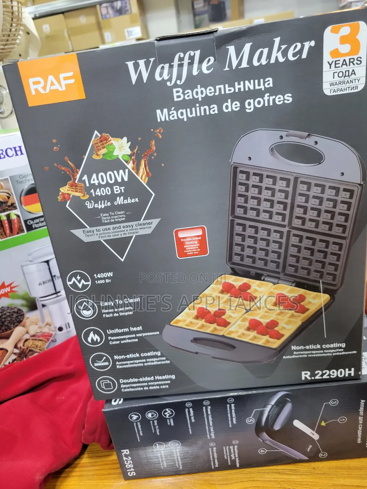 Raff Waffle Maker Machine Nonstick Coating