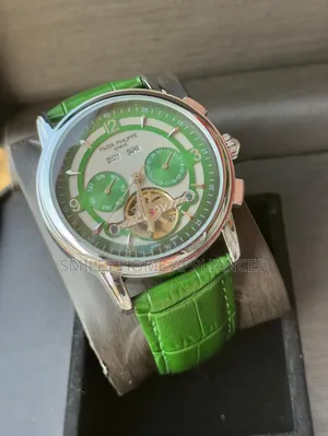 Green Leather Strapped Patek Phillipe Men's Mechanical Wrist Piece