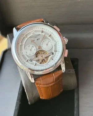 Patek Phillipe Brown Leather Strapped Men's Mechanical Wrist Watch