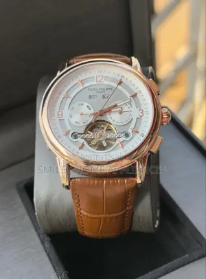 Men's Genuine Leather Strapped Patek Philippe Geneva Wrist Time Piece