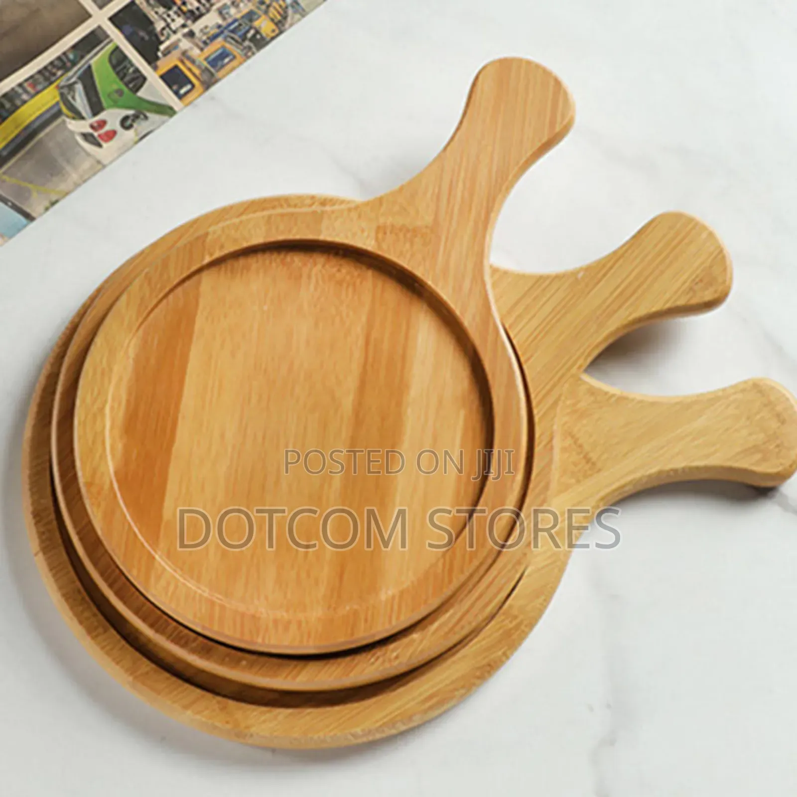 Round Bamboo Pizza Serving Board and Paddle Set,