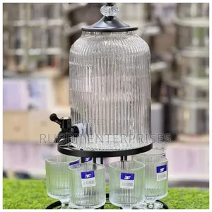 Ribbed Glass Juice Dispenser + 6 Glasses 4l