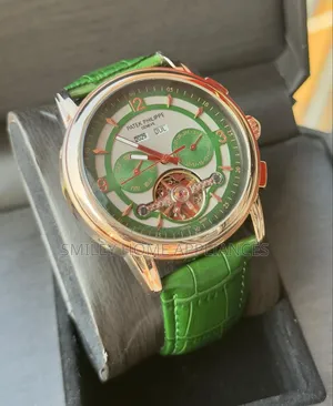 Brand New Boxed Patek Phillipe Mens Green Leather Strapped Wrist Watch