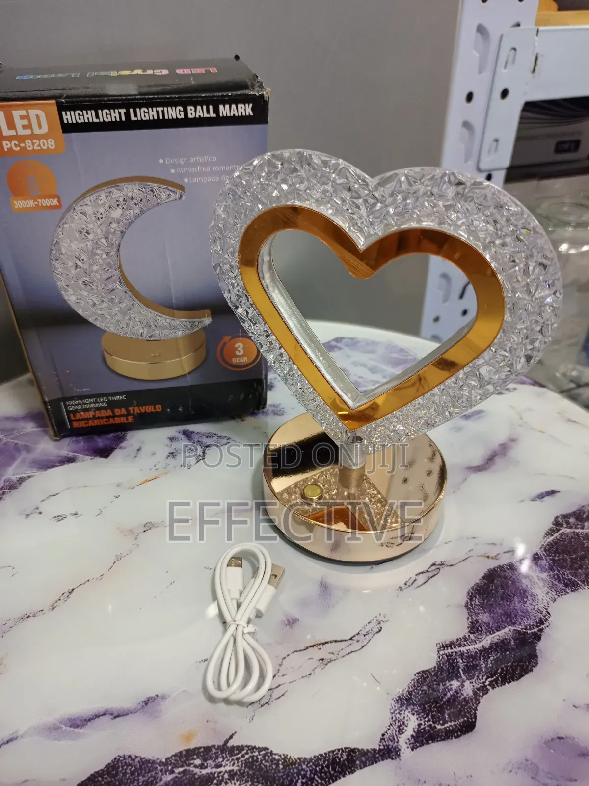 Rechargeable Crystal Heart-Shaped Led Table Lamp.
