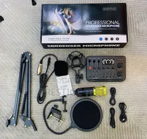 F999 Soundcard Podcast Equipment Bundle With Condenser Microphone