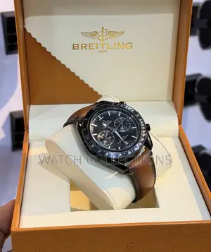 Mens Omega Leather Strap Watch With Tachymeter