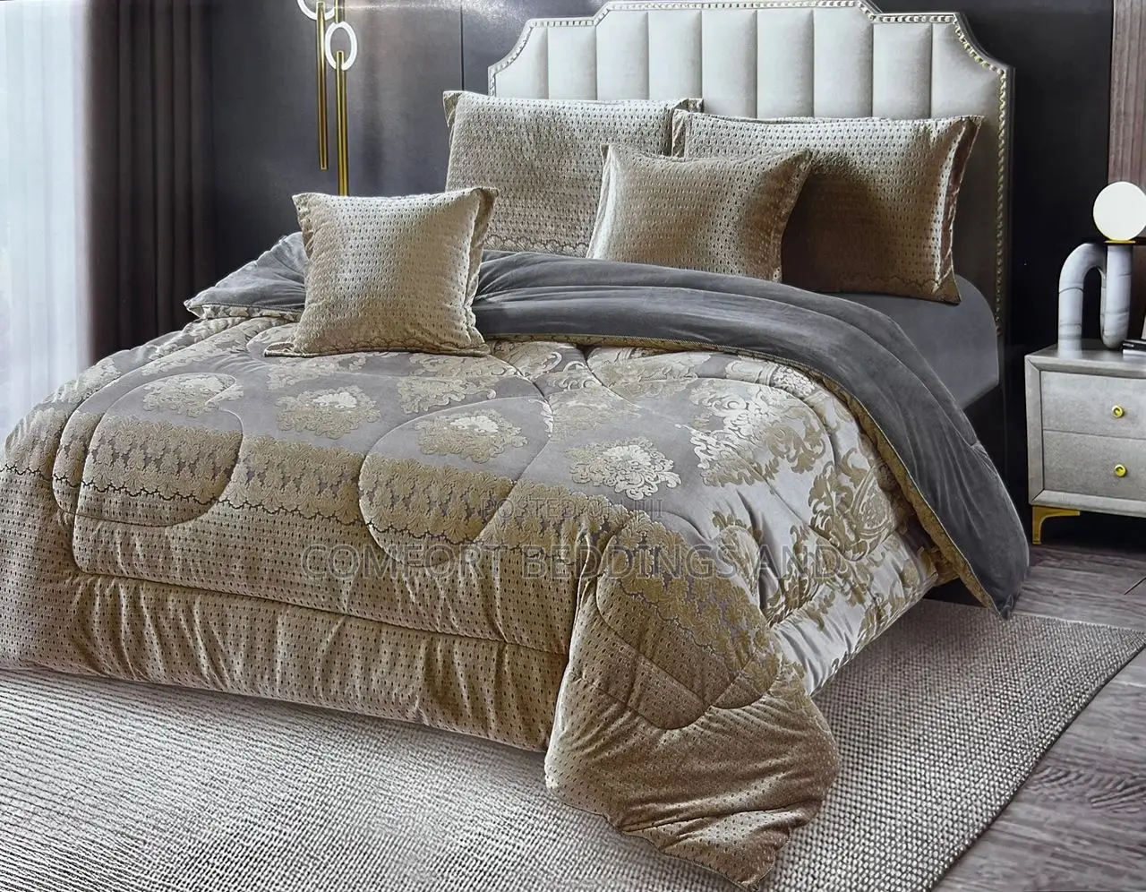 6 Pieces Elegant Bedcover Golden Brown