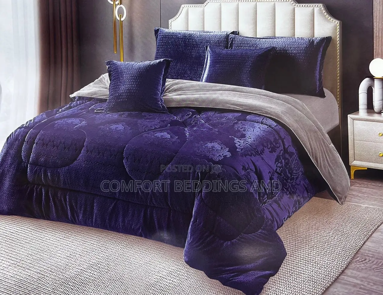 6 Piece Elegant Bedcovers Navy Blue