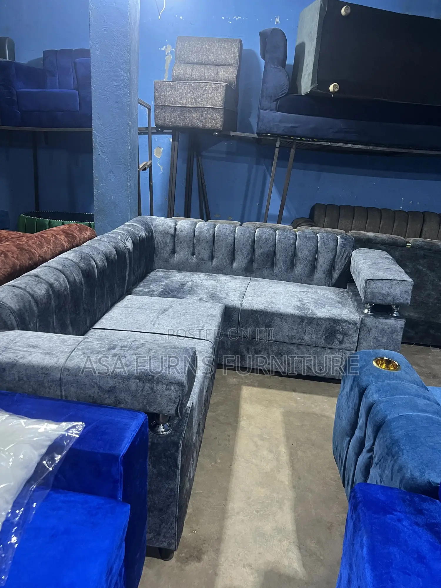 Grey L Sofa Set