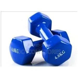 Pair of 4kg Blue Vinyl-Coated Dumbbells.