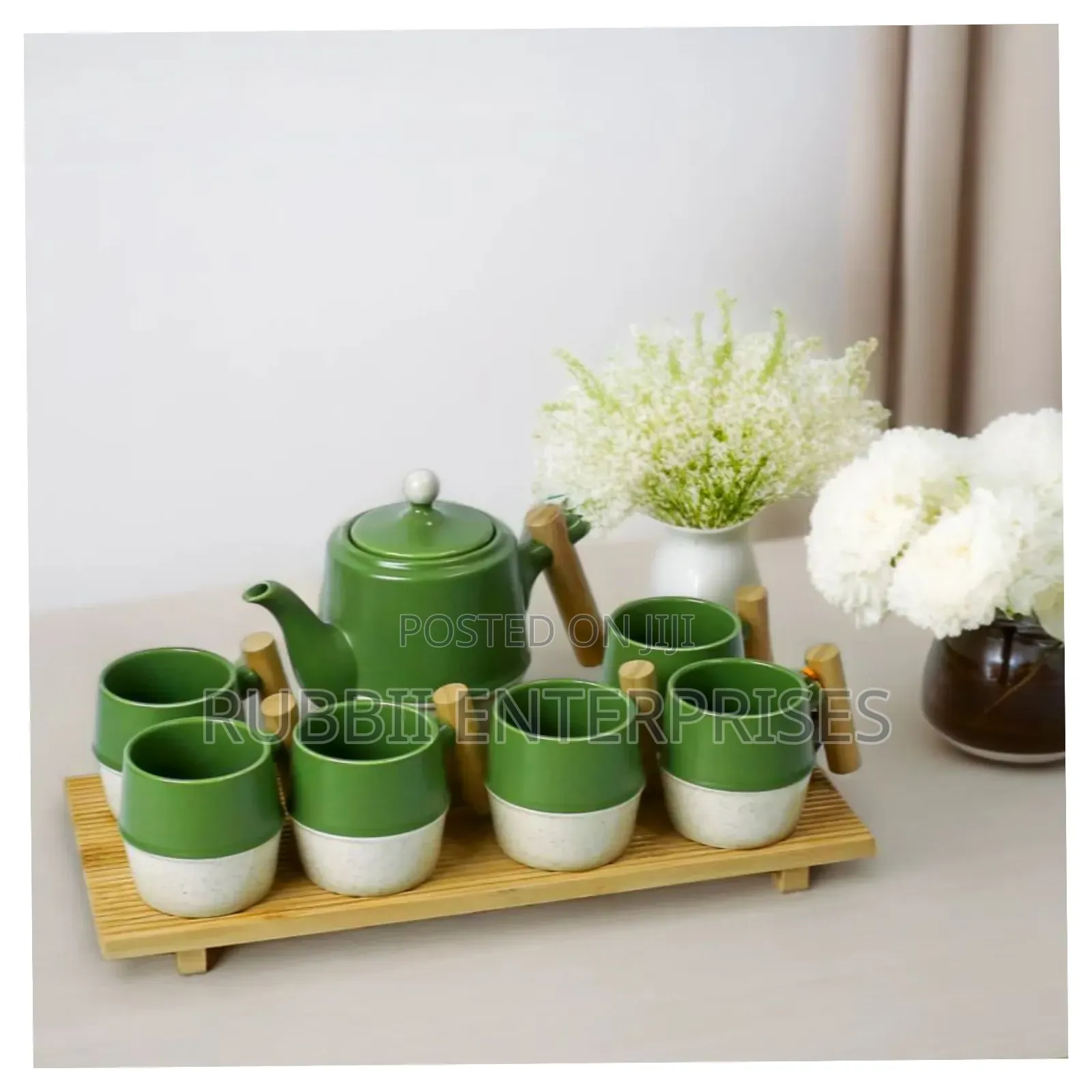 Ceramic Tea Pot 8pc ~ Green