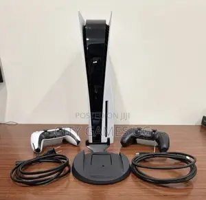 Sony Playstation 5 Disk Console With Two Controllers, Cables Stand