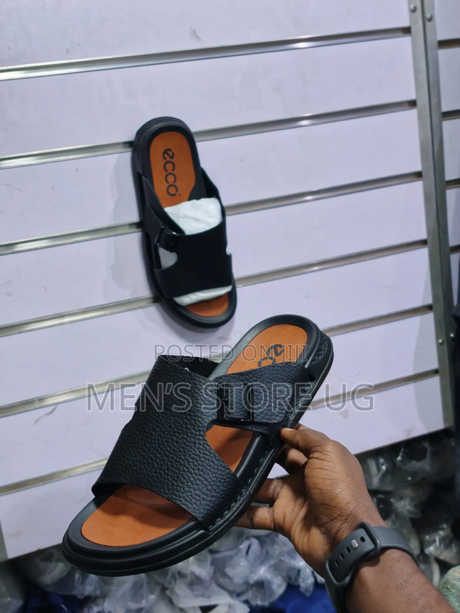 Ecco Buckle Premium Classic Leather Rubber Sandals