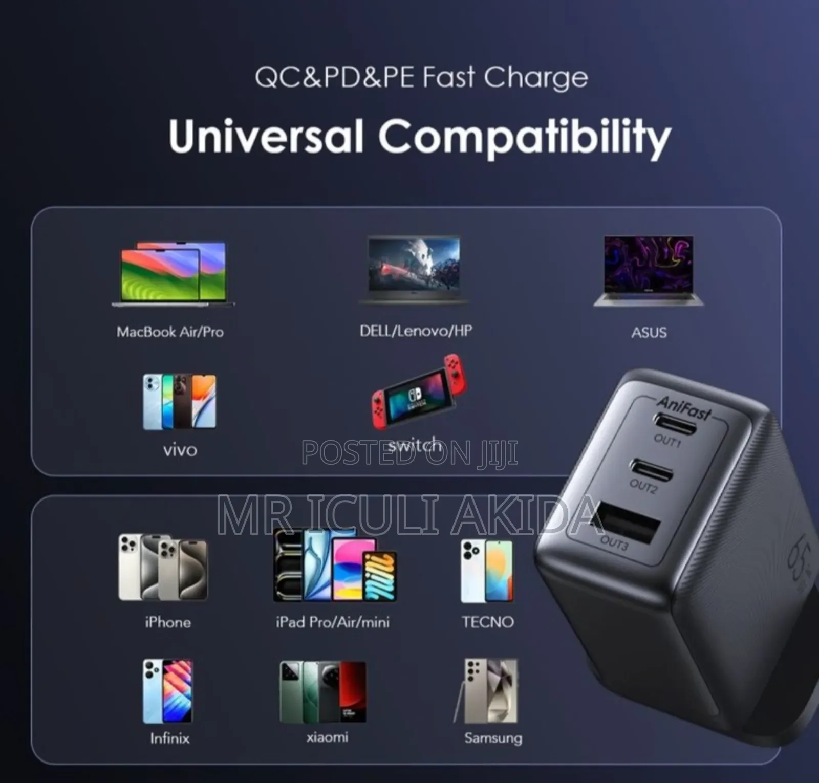 Original Oraimo Hyper Gan 65w Wall Charger Kit With 100w Cc Cable