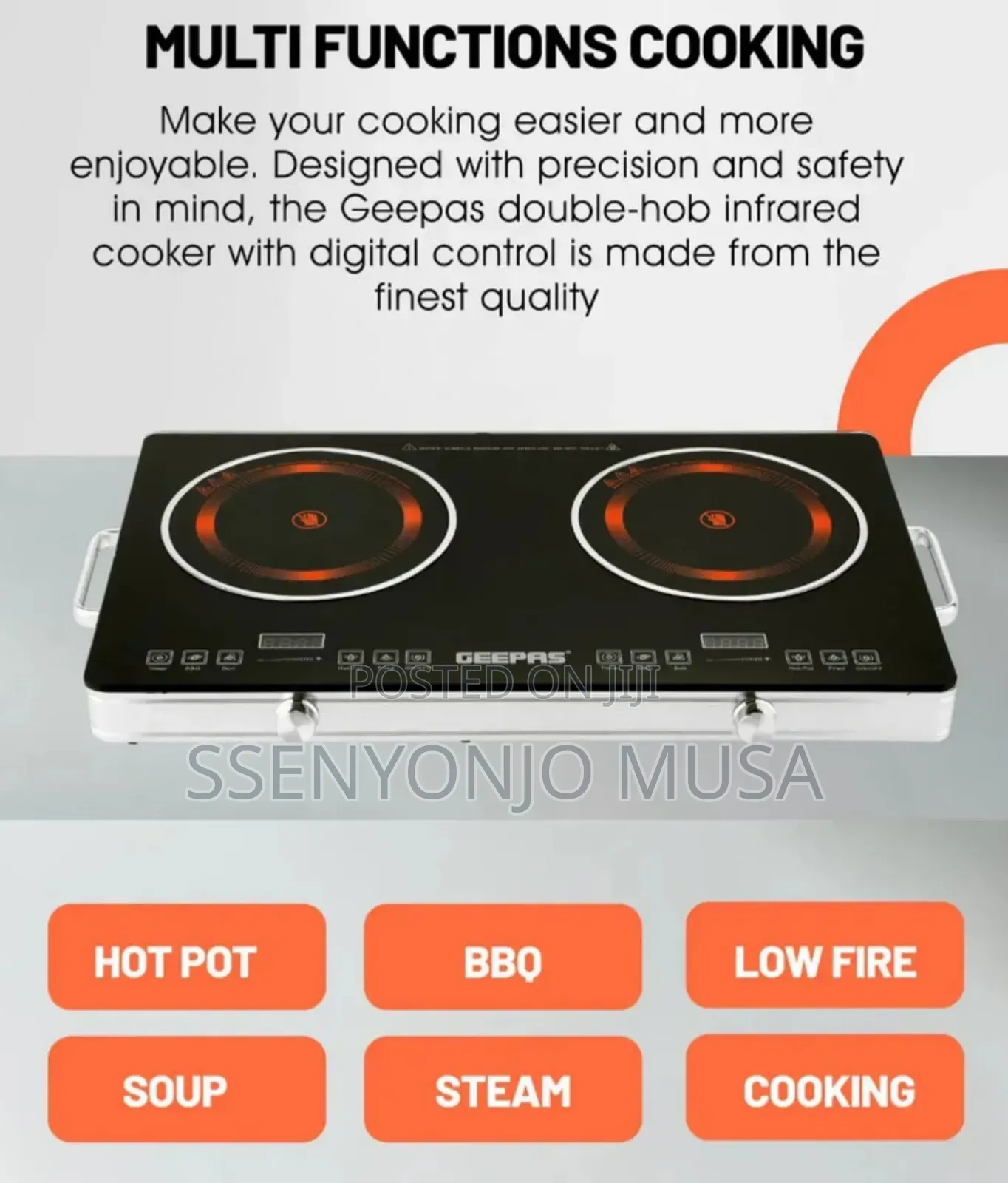 Geepas Double Burner Infrared Cooker 3200w –Led Display, Touch Control