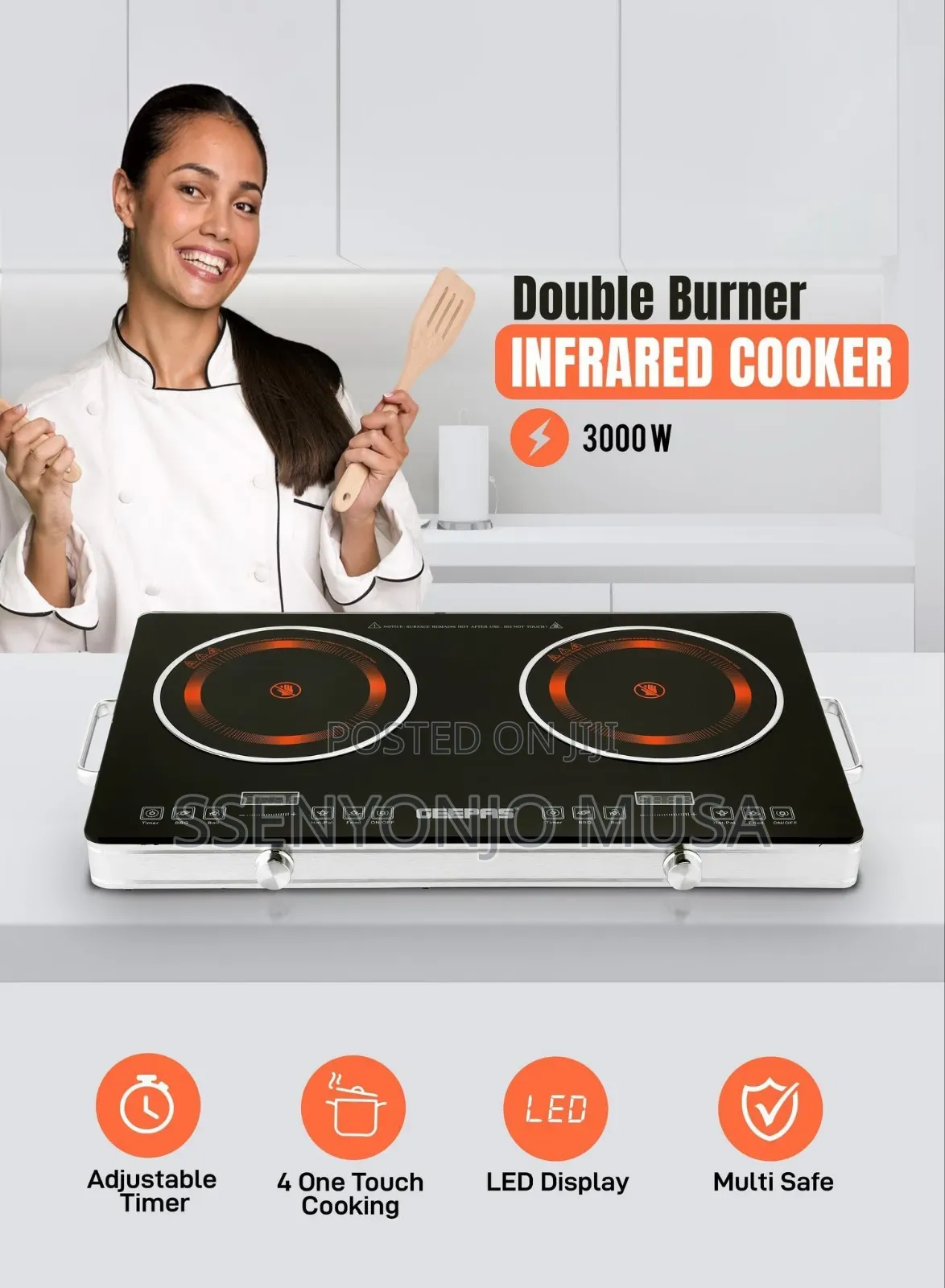 Geepas Double Burner Infrared Cooker 3200w –Led Display, Touch Control