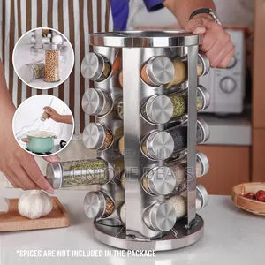 Rotating Spice Rack Organizer With 20 Empty Spice Jars