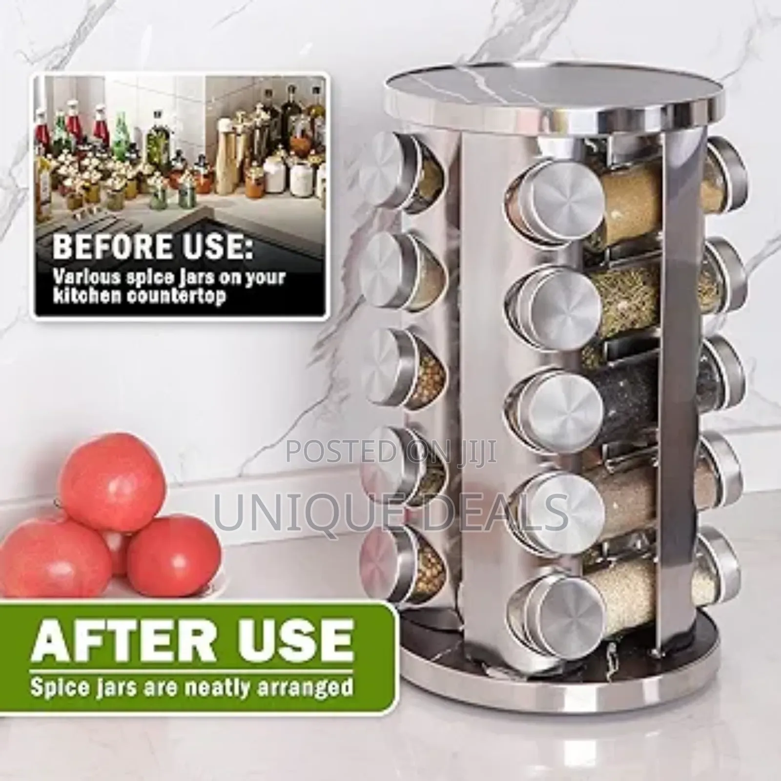 Rotating Spice Rack Organizer With 20 Empty Spice Jars
