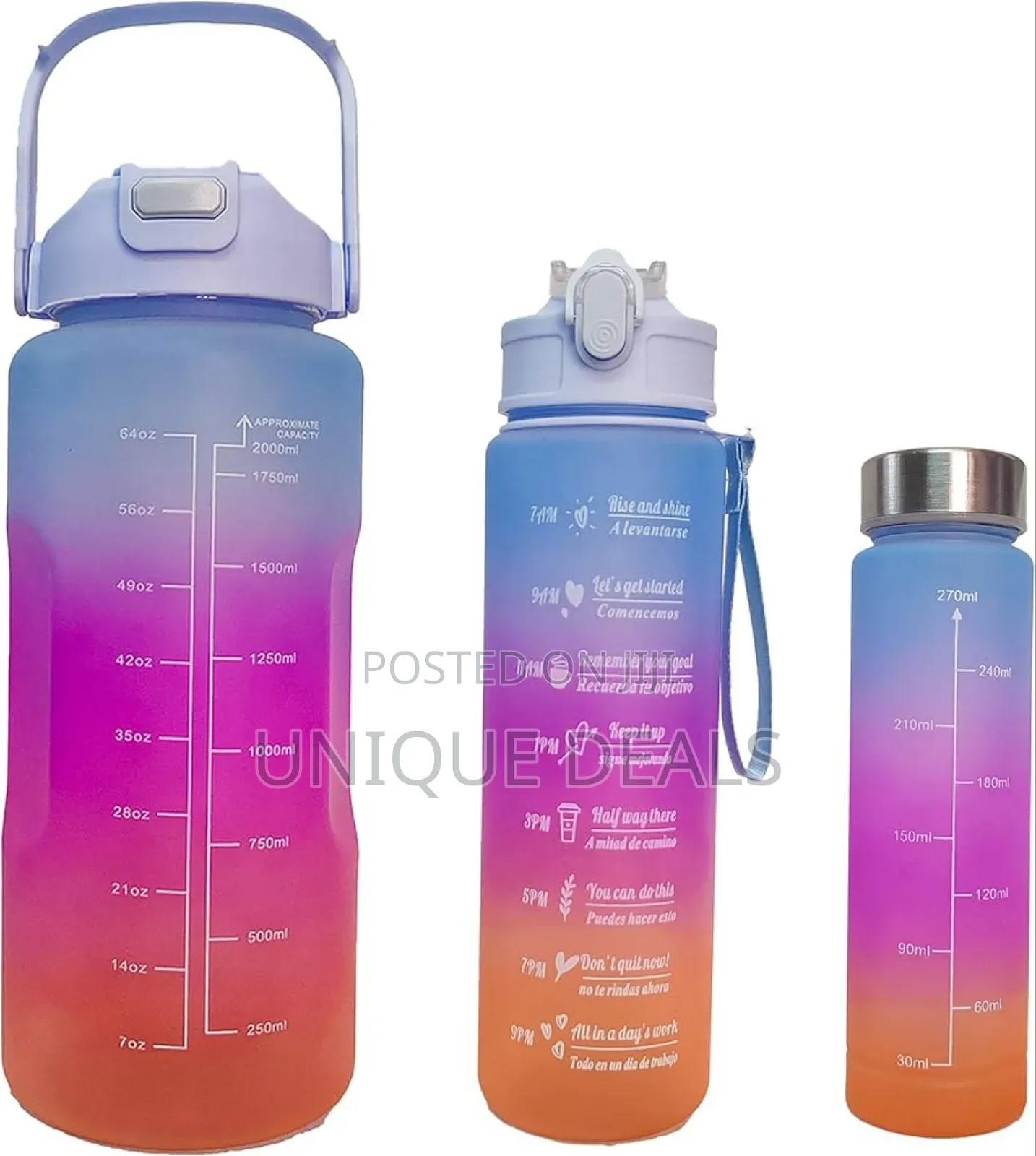 Motivational Water Bottle Set of 3 With Time Marker