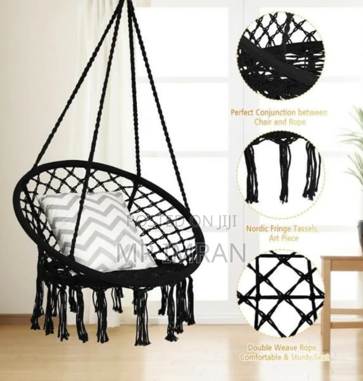Black Macrame Hanging Hammock Swing Chair