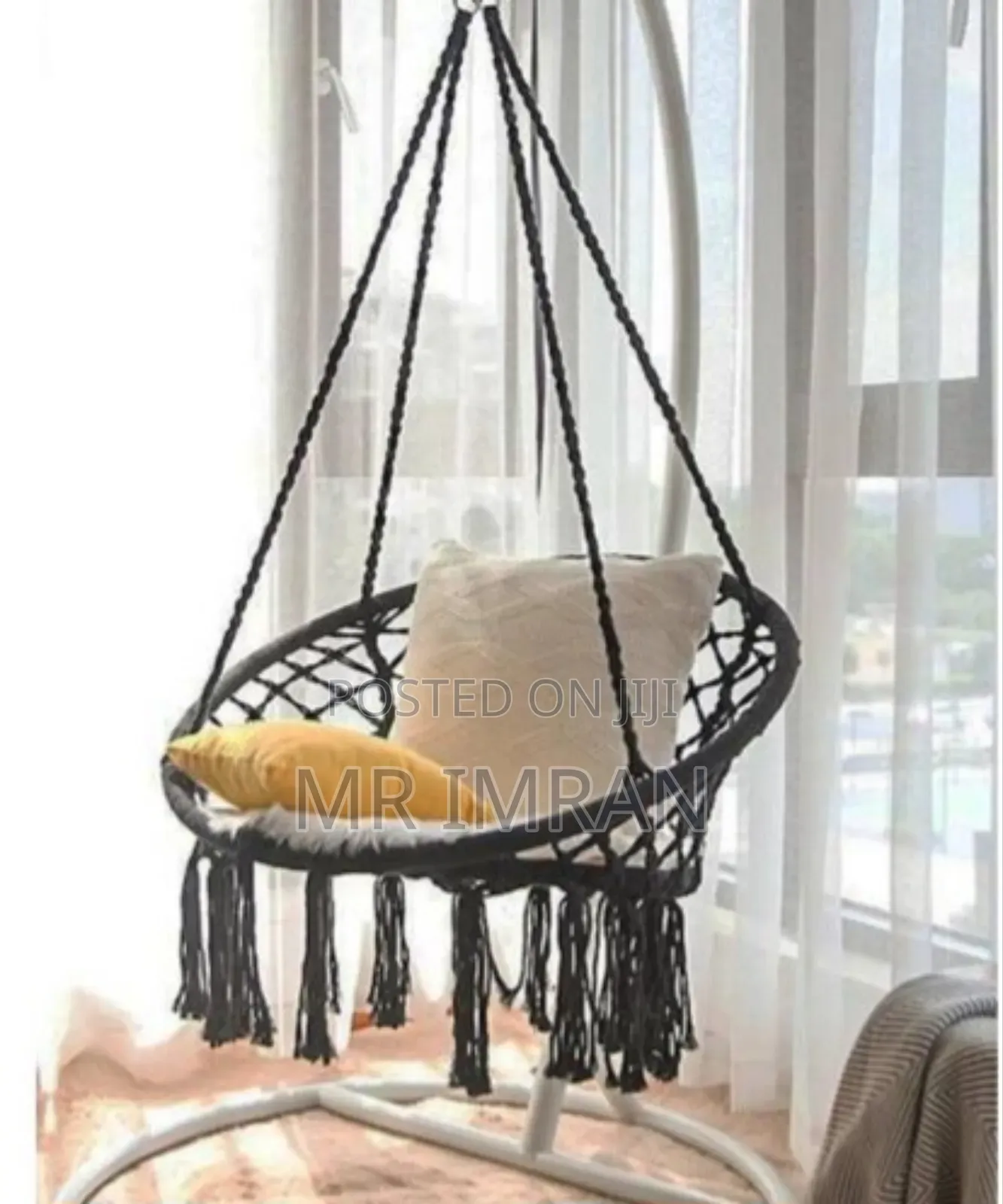 Black Macrame Hanging Hammock Swing Chair