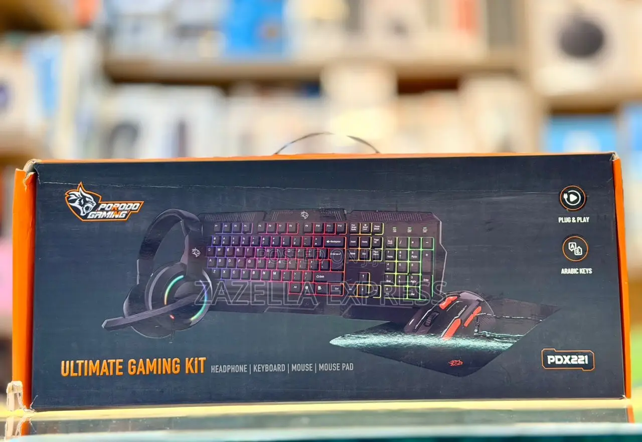 Porodo 4in1 Gaming Set - Keyboard Rainbow Effects, Headphone