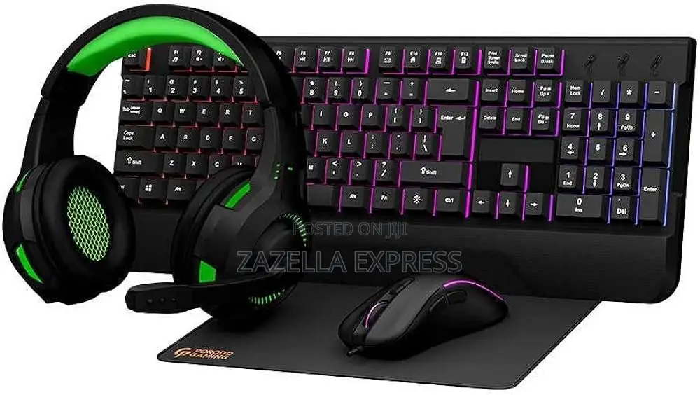 Porodo 4in1 Gaming Set - Keyboard Rainbow Effects, Headphone