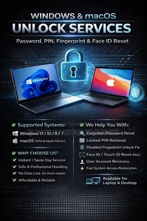 Windows and Mac Unlock Services –Password,Pin,Fingerprint Faceid Reset