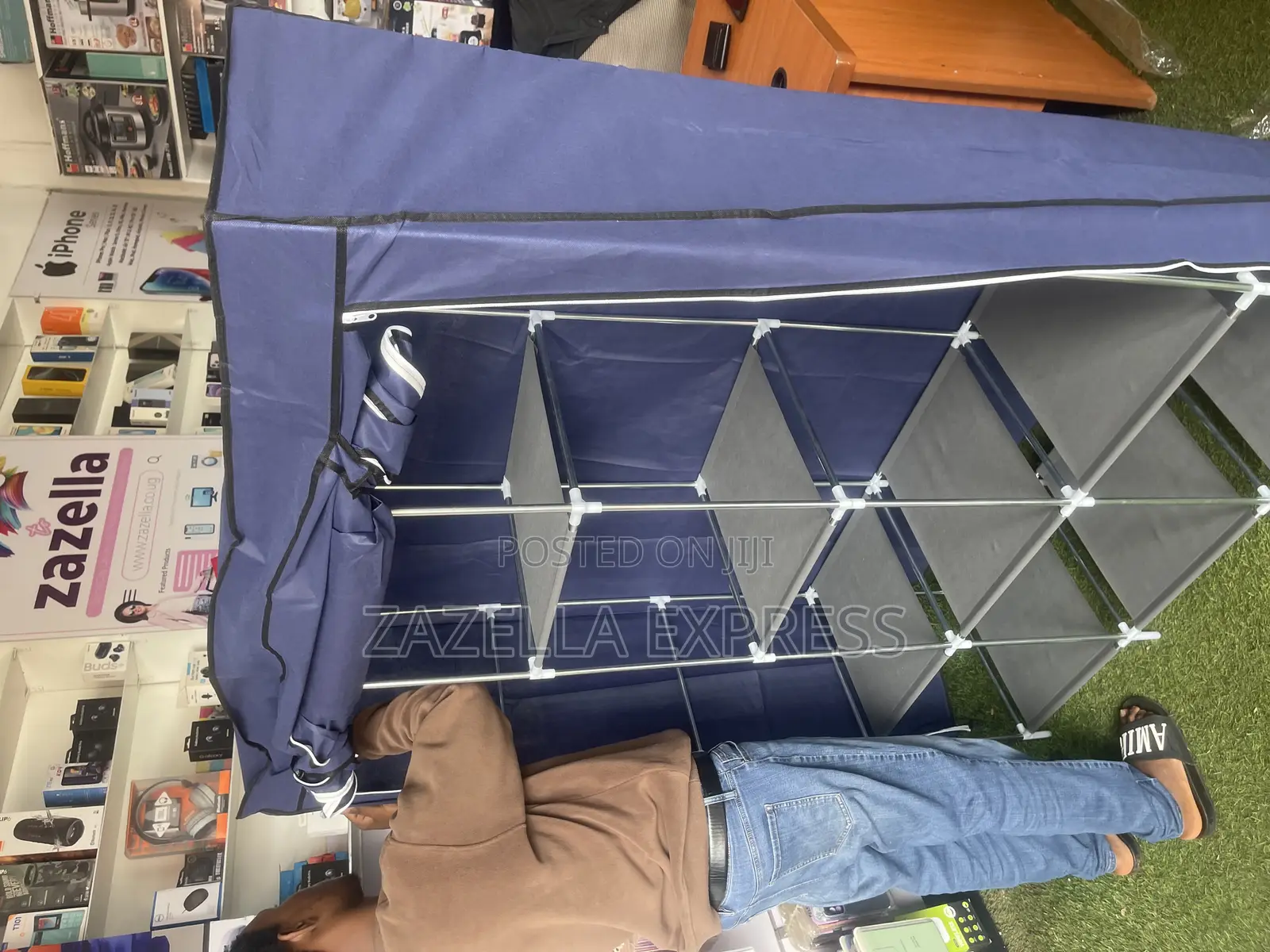 3 Column Cloth Metal Frame Portable Wardrobe