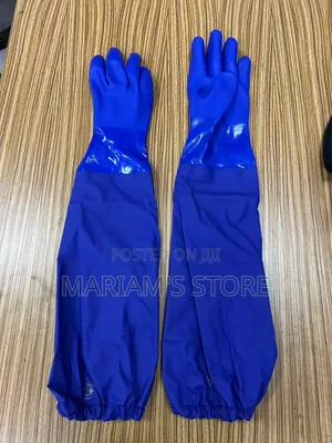 Pair Of Long, Blue Pvc Safety Work Gloves
