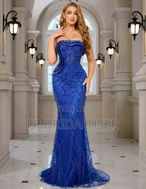 Classy Red Mermaid Pearled Dress for Hire