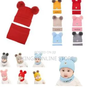 2pcs Cotton Baby Girls Boys Warm Knit Hat and Scarf Set Infant Toddler