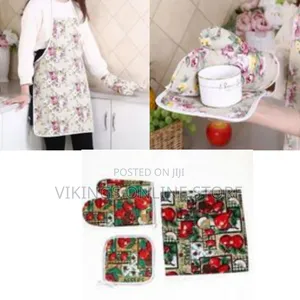 3pc Kitchen Apron Heat Proof Microwave Oven Gloves Heating Pad Pot