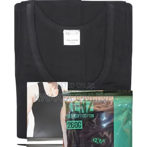 1 Piece Black Men’S Vests 100% Ribbed Cotton Regular Fit Sleeveless
