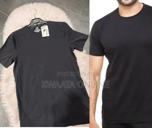 1 Piece Black Cotton Undershirts Round Neck Underwear Tshirt