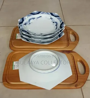 Japanese-Style Blue and White Hexagonal Porcelain Plates.