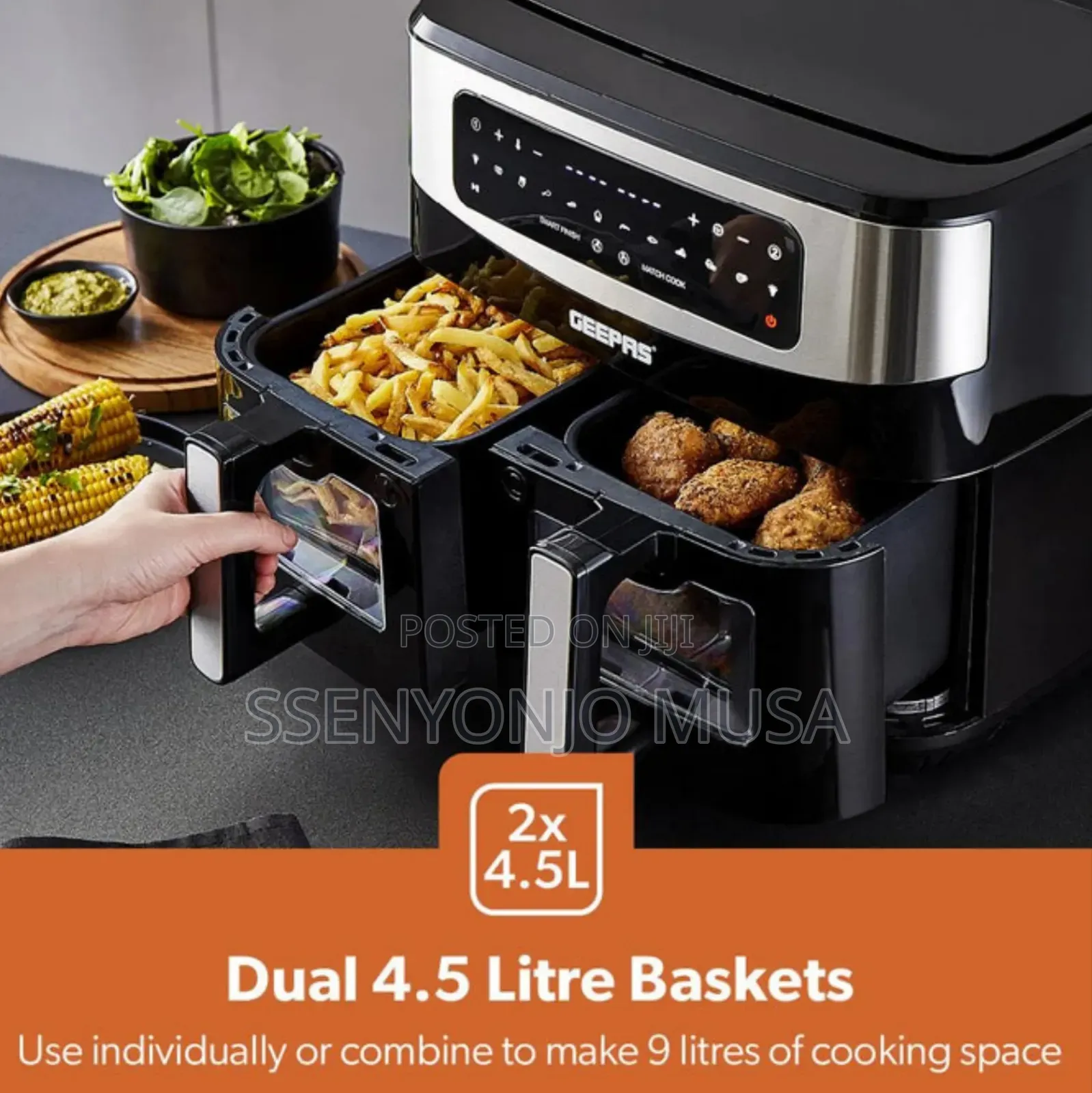 Geepas 9l Dual Basket Digital Air Fryer – Vortex Technology, 1800w