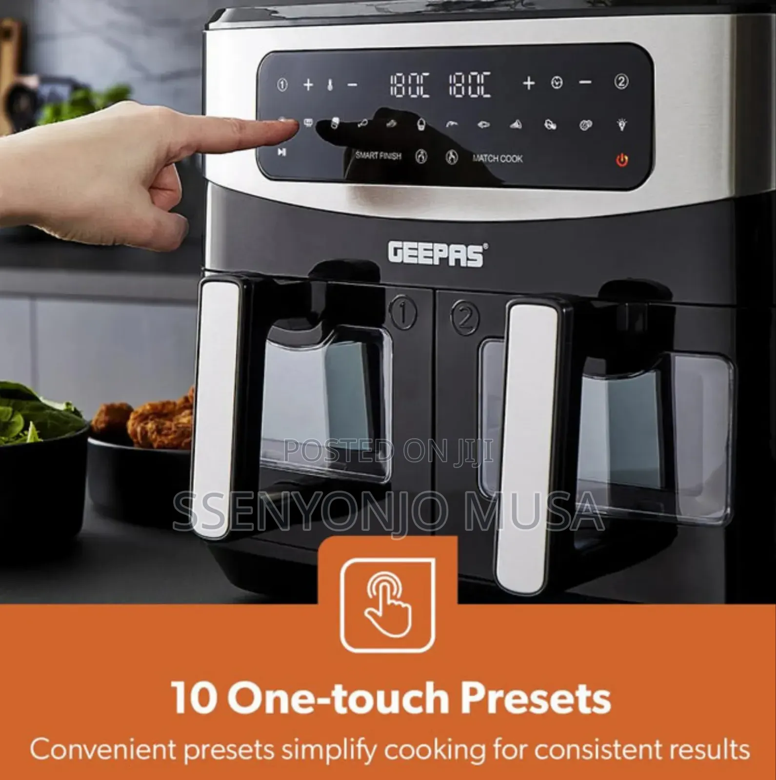 Geepas 9l Dual Basket Digital Air Fryer – Vortex Technology, 1800w