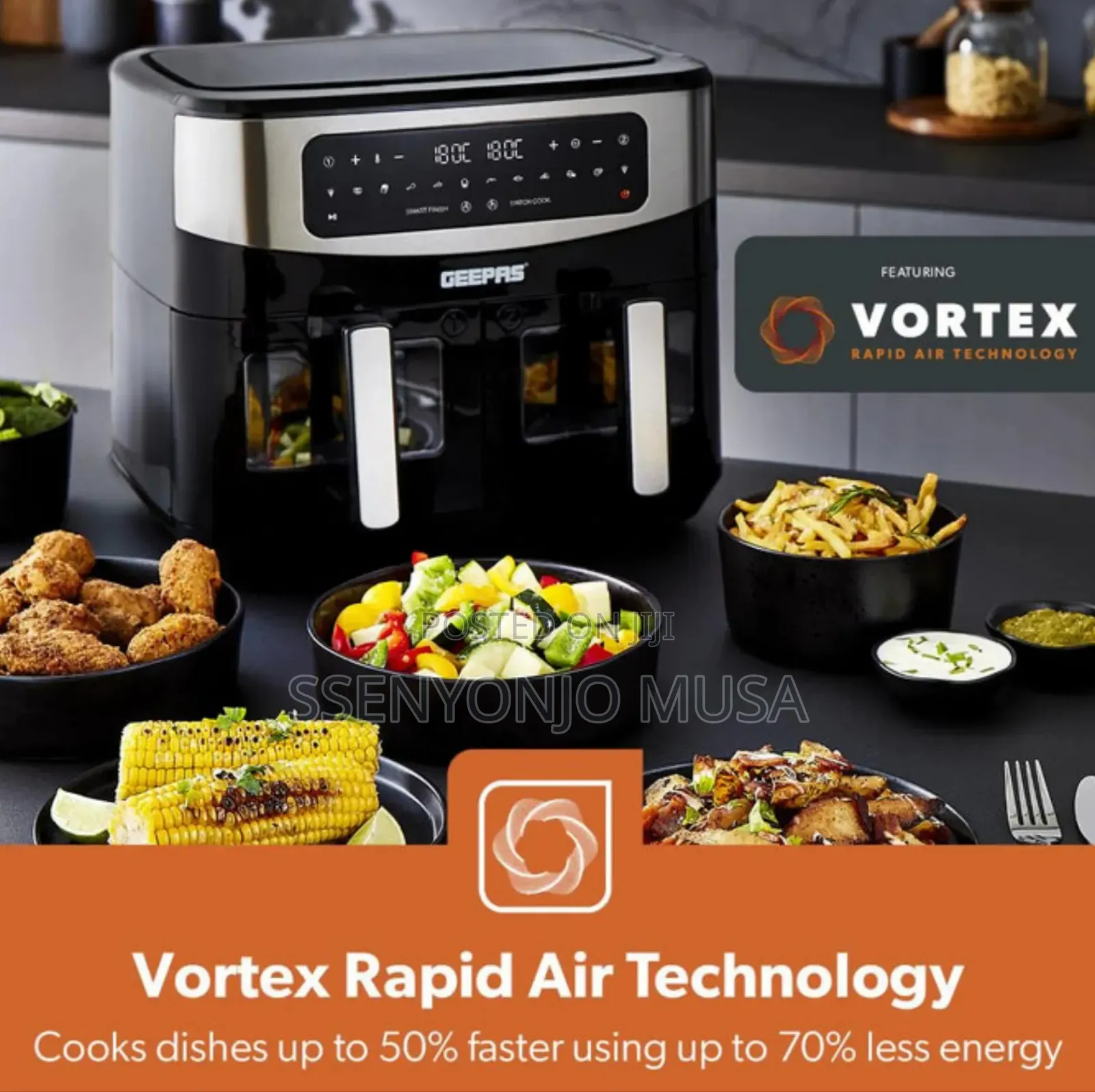 Geepas 9l Dual Basket Digital Air Fryer – Vortex Technology, 1800w