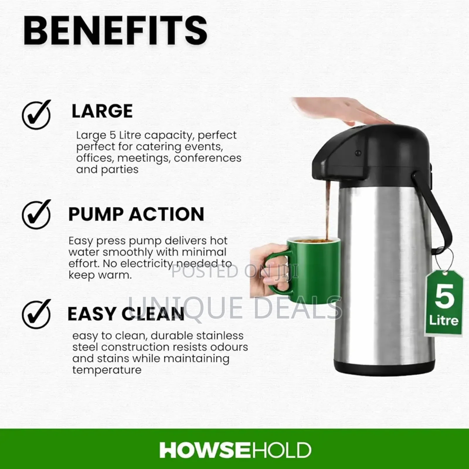 Hot Water Dispenser 5 Litre Thermal Pump Action Flask