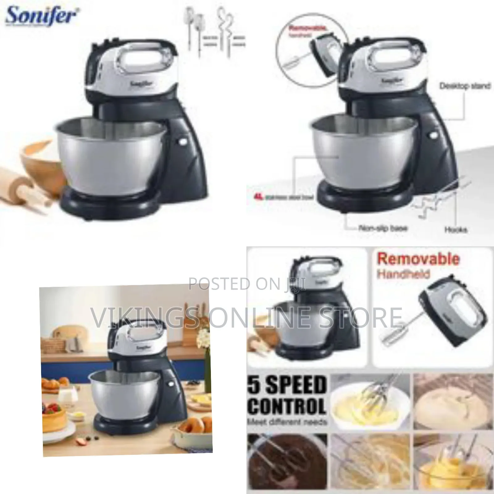 Sonifer 4l Electric Dough Hand Stand Mixer Food Processor With Bowl